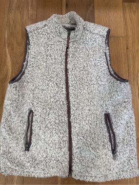 True Grit Cream Sherpa Fleece Vest with Brown Trim